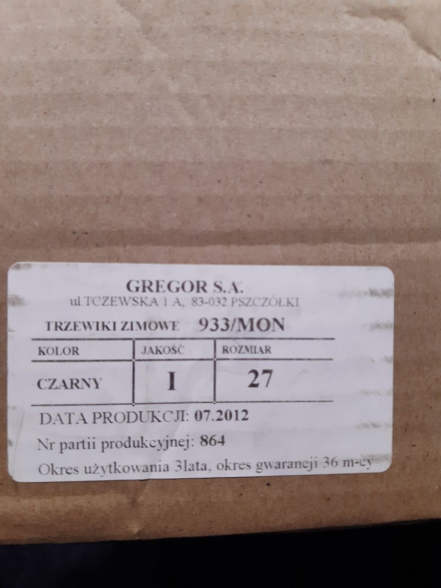 Nowe buty trzewiki zimowe 933/MON rozm. 27, firmy GREGOR