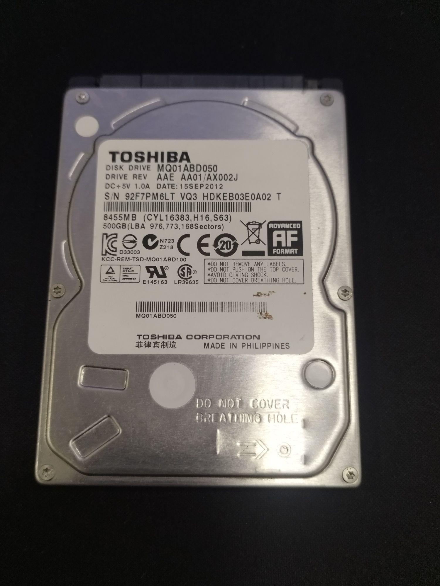 Dysk twardy Toshiba 500gb MQ01ABD050