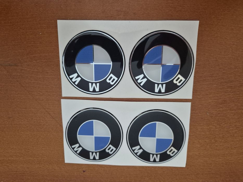 naklejki w kołpaki alu felgi do Bmw niebiesko -białe o średnicy 6,4cm