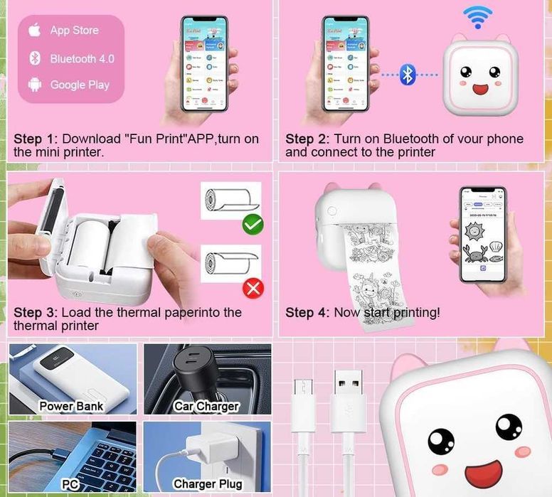 Przenośna Termiczna Drukarka Fotograficzna Aparat Zdjęć Natychmiastowy