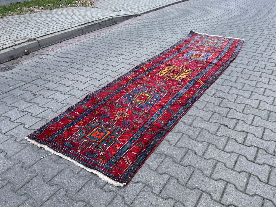 Dywan perski Heriz 3,5x1 długi chodnik Vintage ręcznie tkany