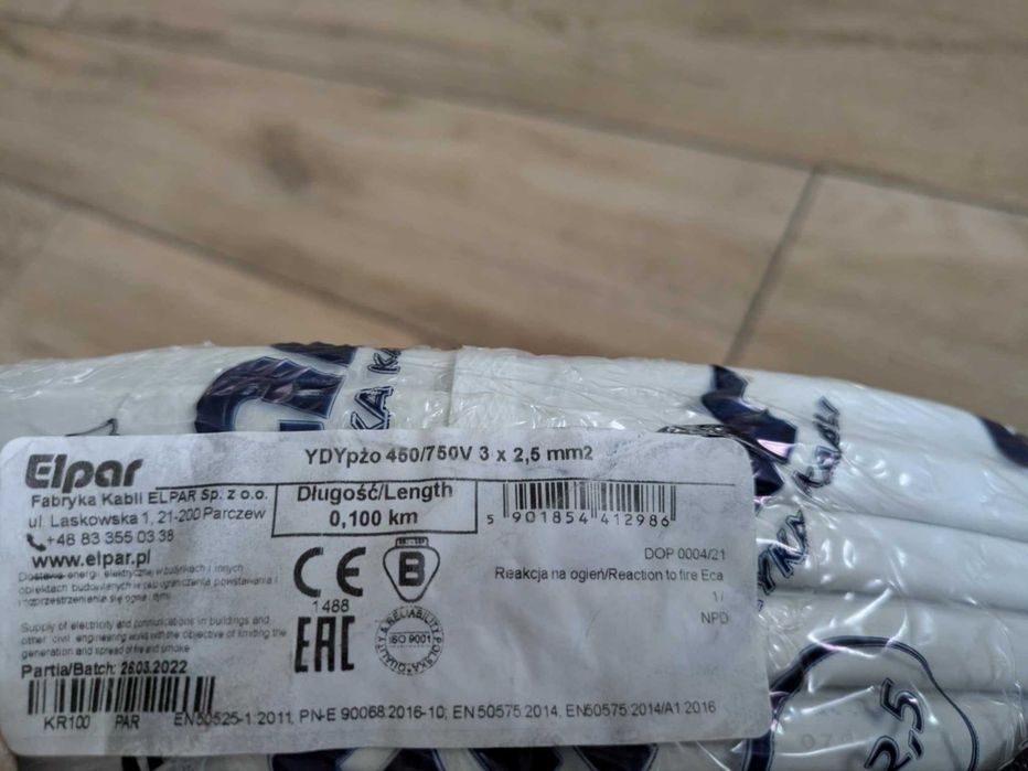Elpar Przewód Ydyp 3X2,5 Żo Biały 450/750V
