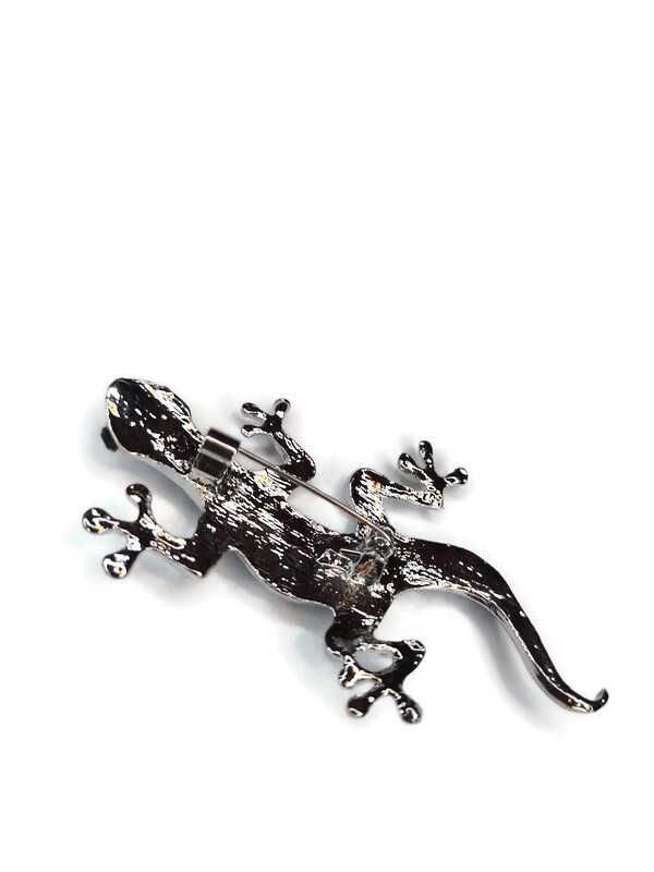 Broszka srebrna jaszczurka gekon masa perłowa