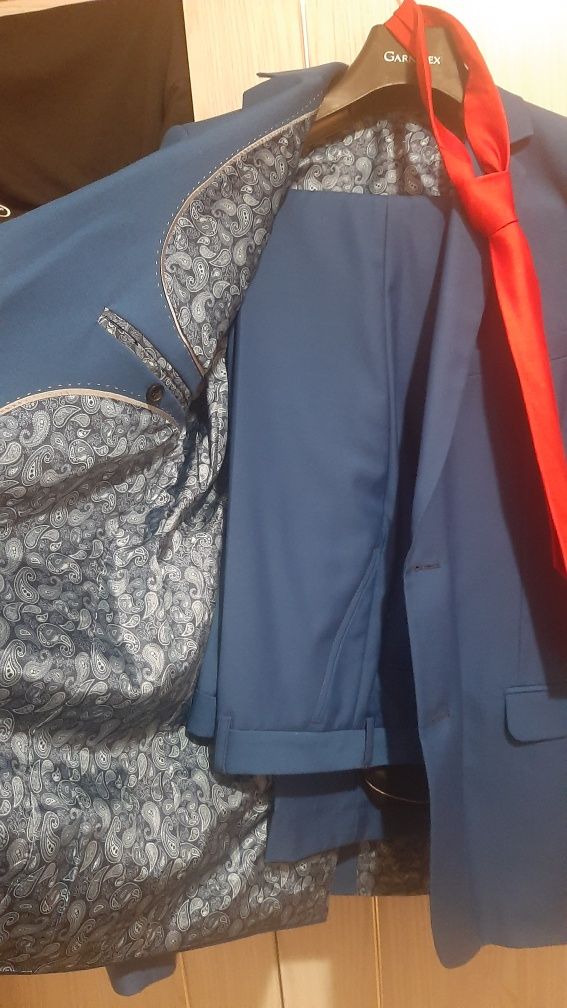 Garnitur męski Garnitex NIEBIESKI + buty, pasek