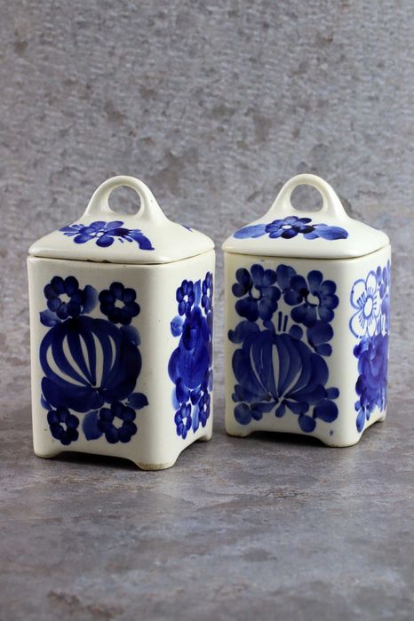 Zestaw dwóch fajansowych pojemniczków Włocławek fajans ceramika prl