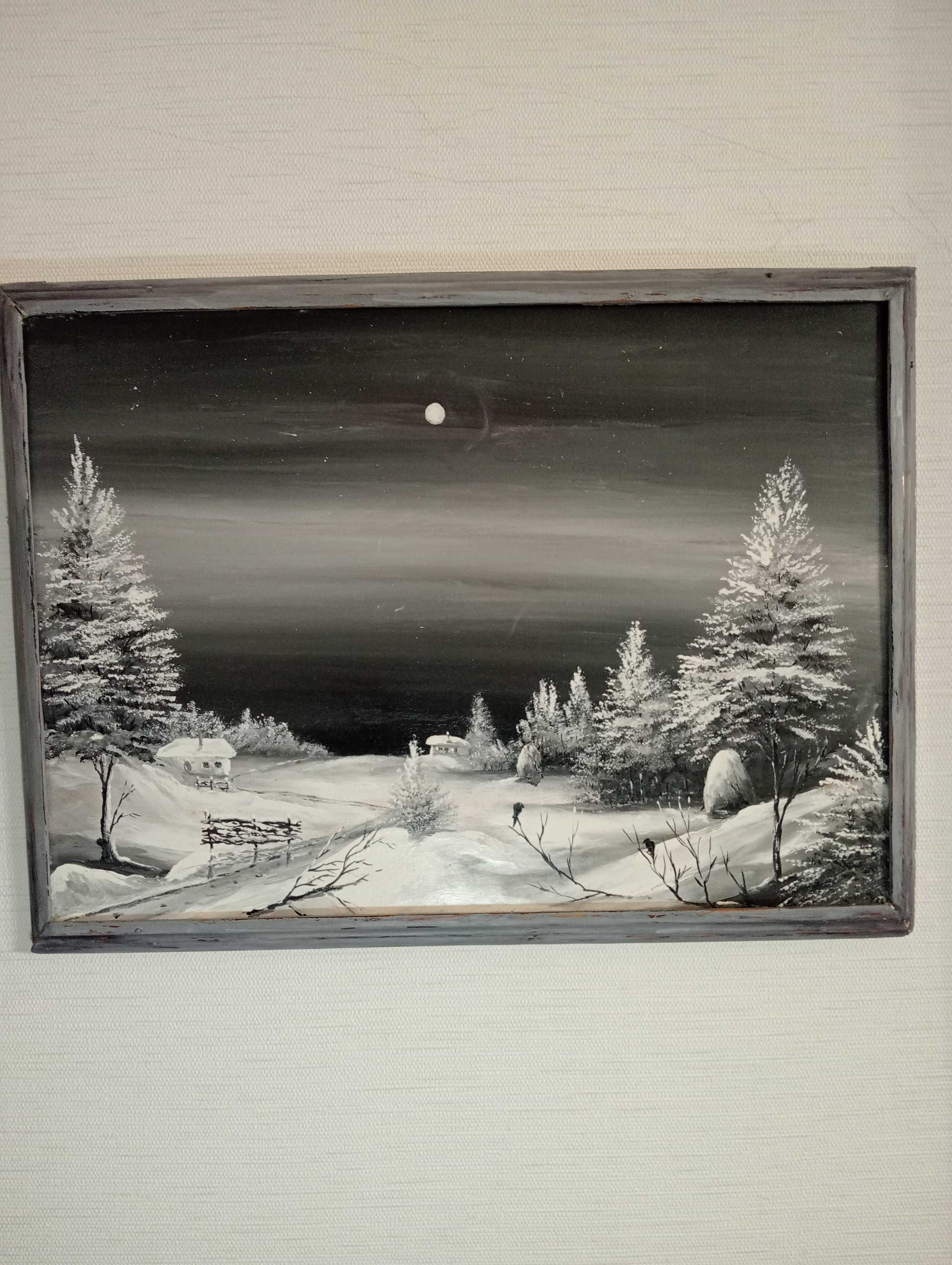Картина Зимовий пейзаж, писана олійними фарбами, рамка 35*46