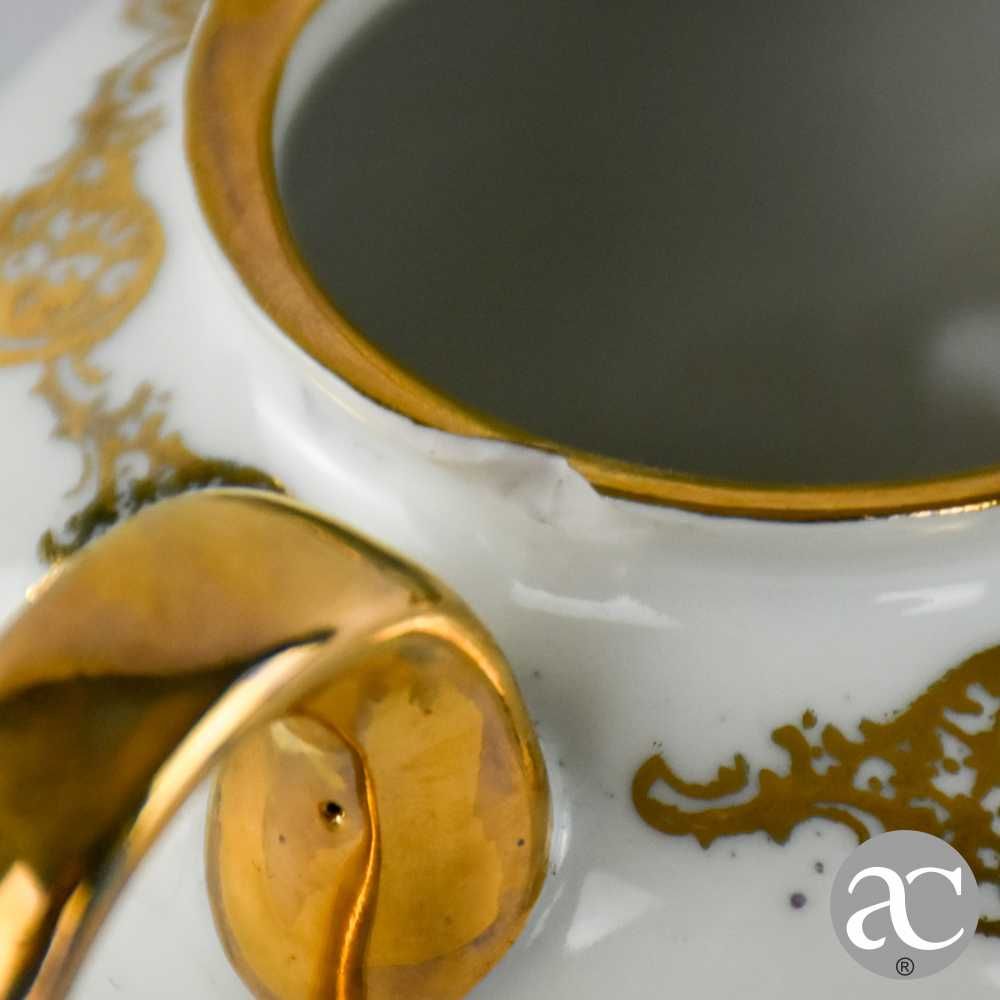 Conjunto Bule açucareiro e leiteira porcelana Artibus decoração a ouro