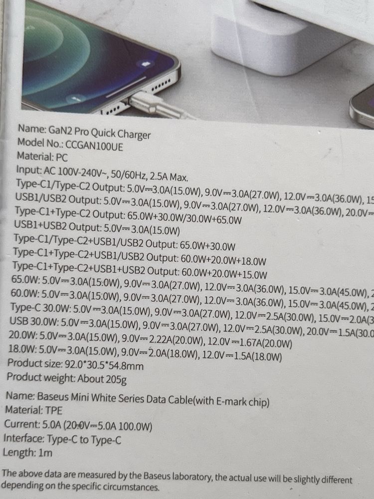 Baseus GaN2 Pro 2C+2U 100W Ladowarka Samsung Huawei Apple Macbook Pro