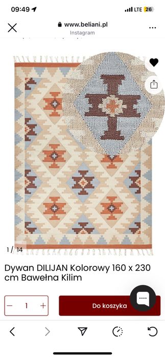 Piekny dywan recznie tkany firmy Bielani.160/230