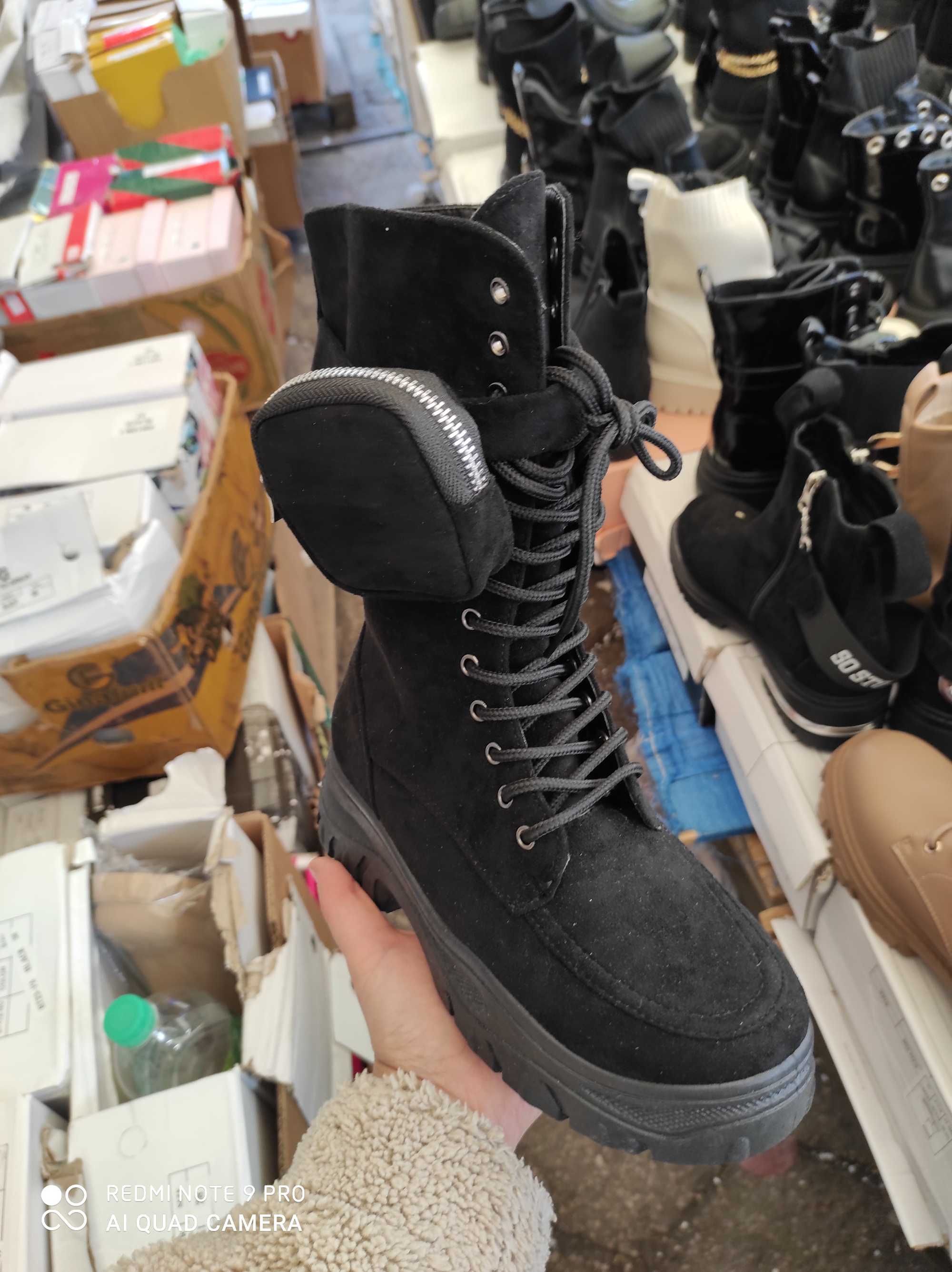 BOTKI ZAMSZOWE buty damskie 37 z kieszonką sznurowane ciepłe zimowe