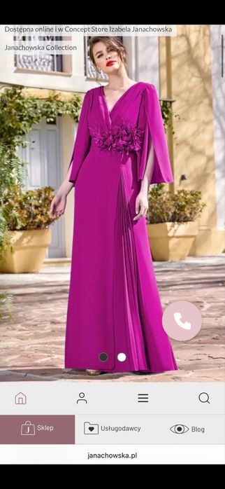 Janachowska Collection Wieczorowa suknia z kwiatową aplikacją fuksja