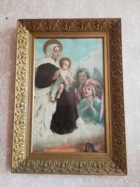 Stary obraz Matka Boska Szkaplerzna przedwojenny rarytas