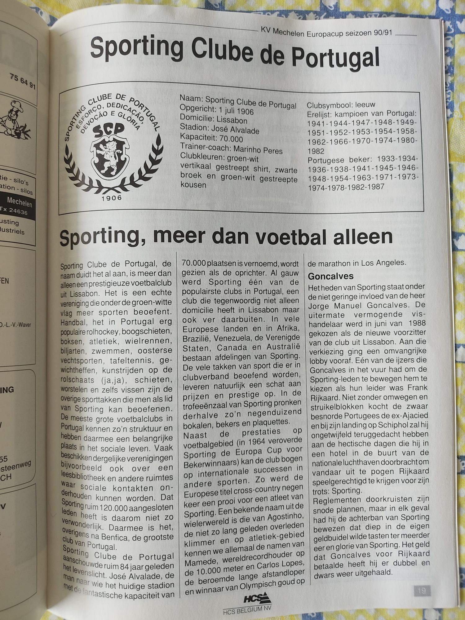 Programa Malines Sporting 1990/91 UEFA