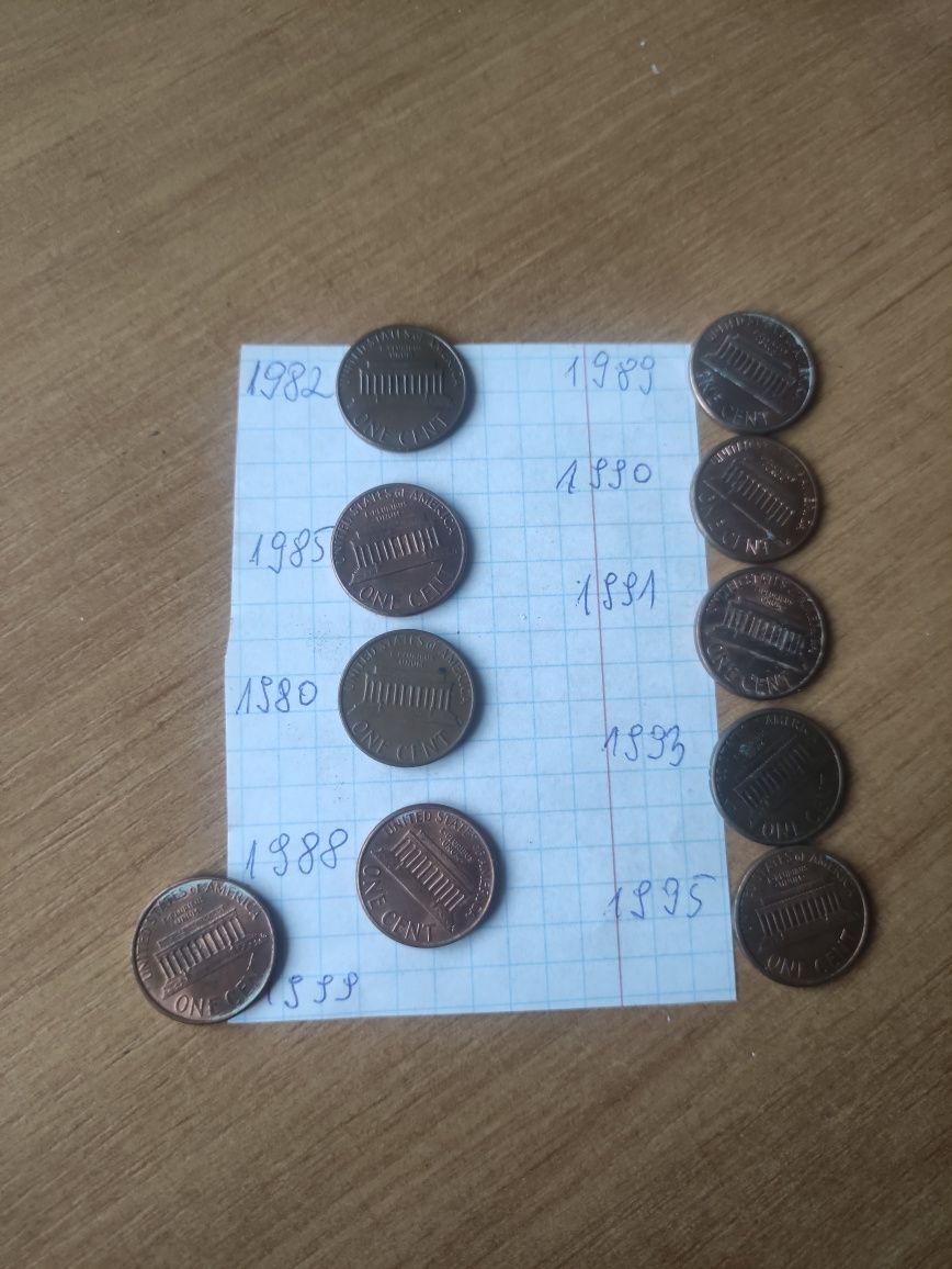 Zestaw 10 monet 1 cent USA