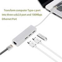 Z566 Adaptador USB-C - RJ45 + 3X USB Macbook Air Pro & PC
