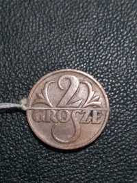 Moneta  2 grosze 1937 delikatna skrętka