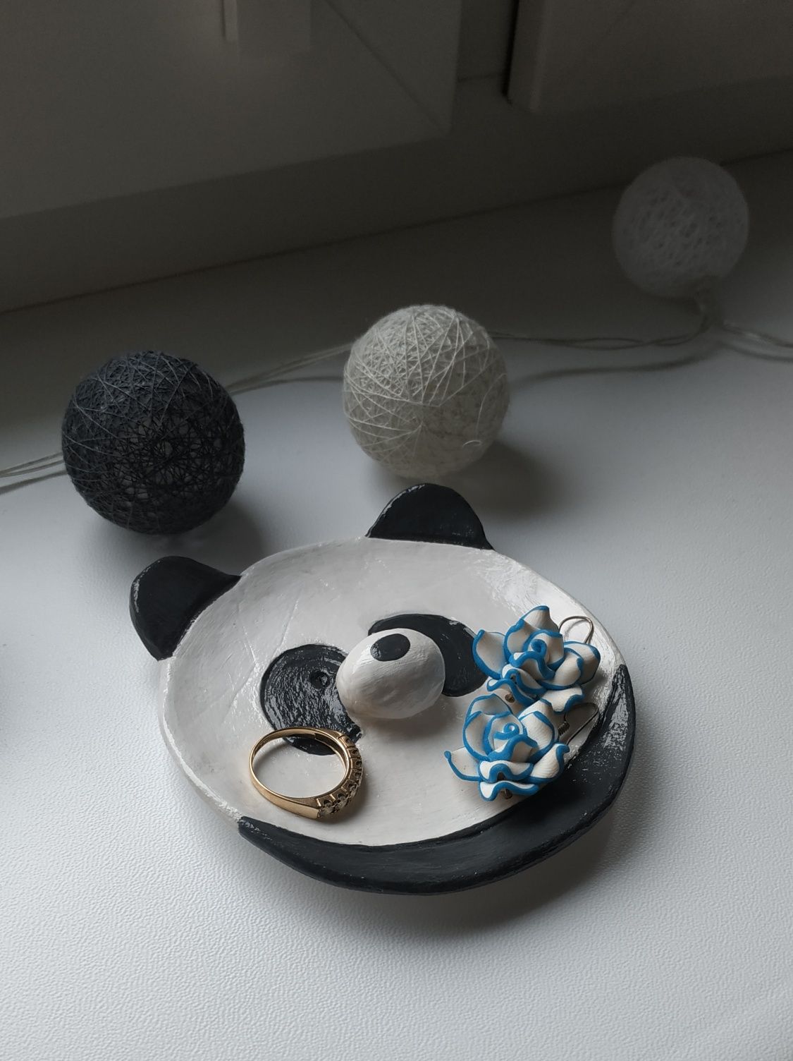 Taca dekoracyjna panda podstawka na biżuterię Handmade