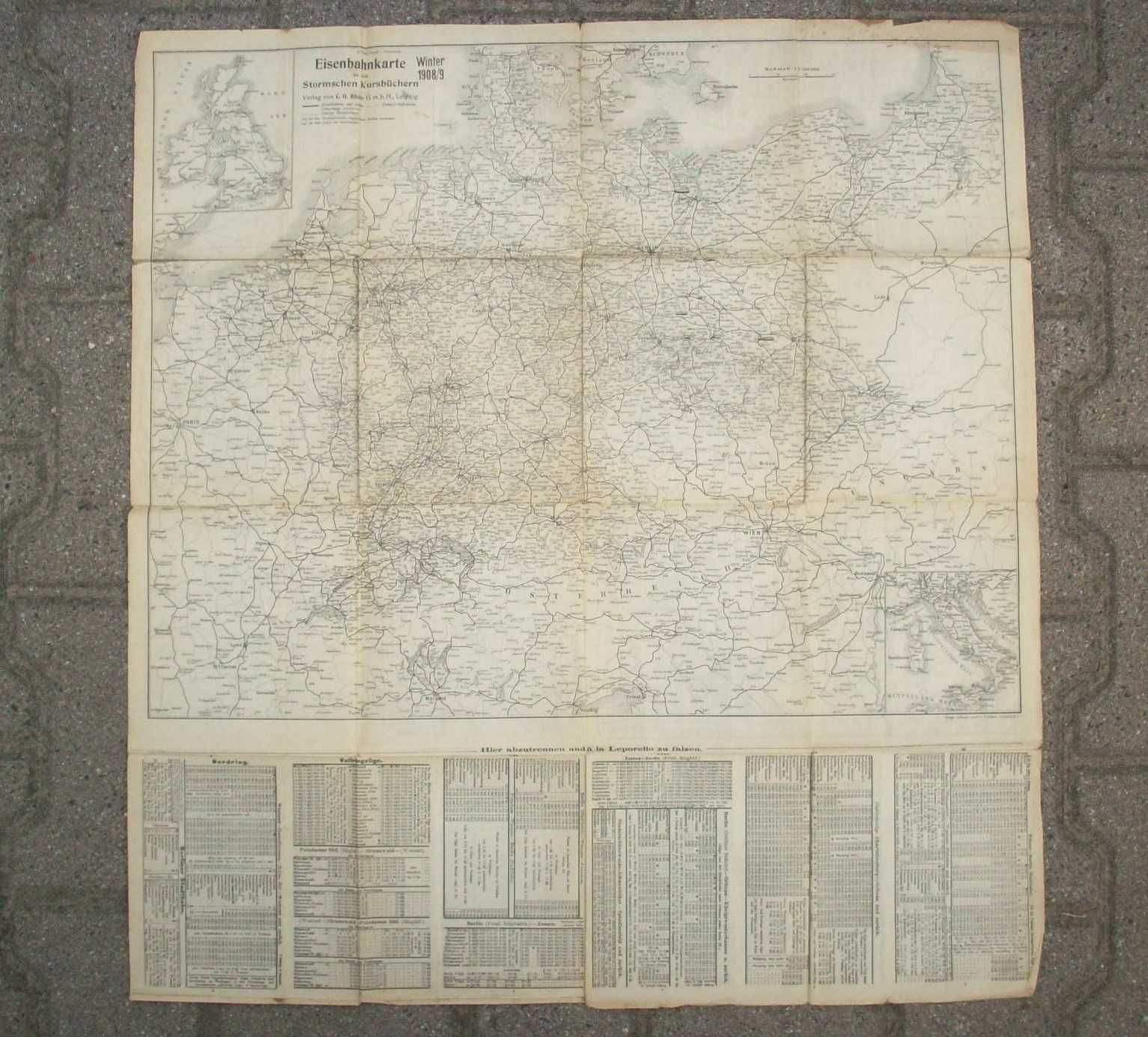 Eisenbahnkarte Winter 1908/9. Mapa kolei niemieckich zima 1908/9.