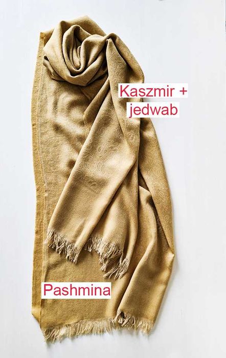 Szal Pashmina (kaszmir+jedwab) – musztardowy