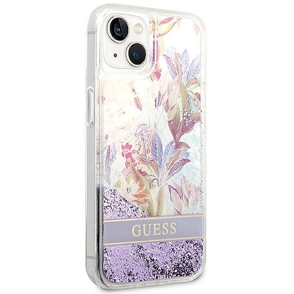Etui Guess Flower Liquid Glitter na iPhone 14 Plus - fioletowe