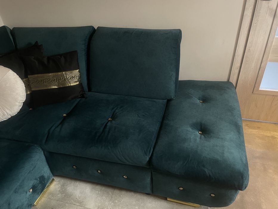 Narożnik z funkcja spania kolor morski + GRATIS stolik