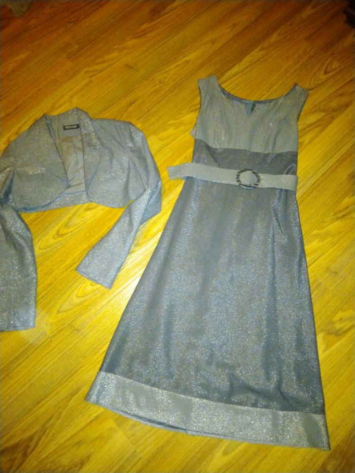 Sukienka wyjściowa srebrno szara M 38