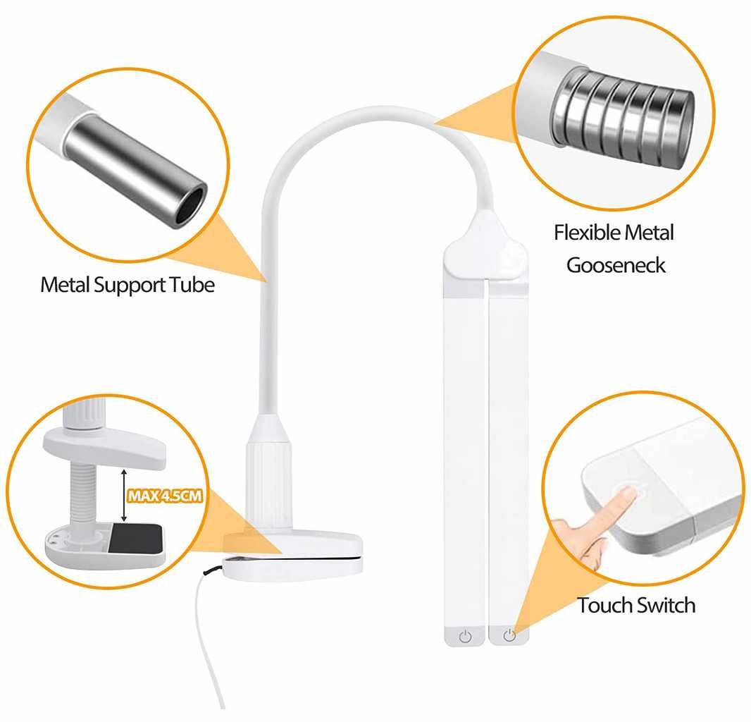 Nowa lampka nocna biurkowa LED elastyczna biała regulowana lampa