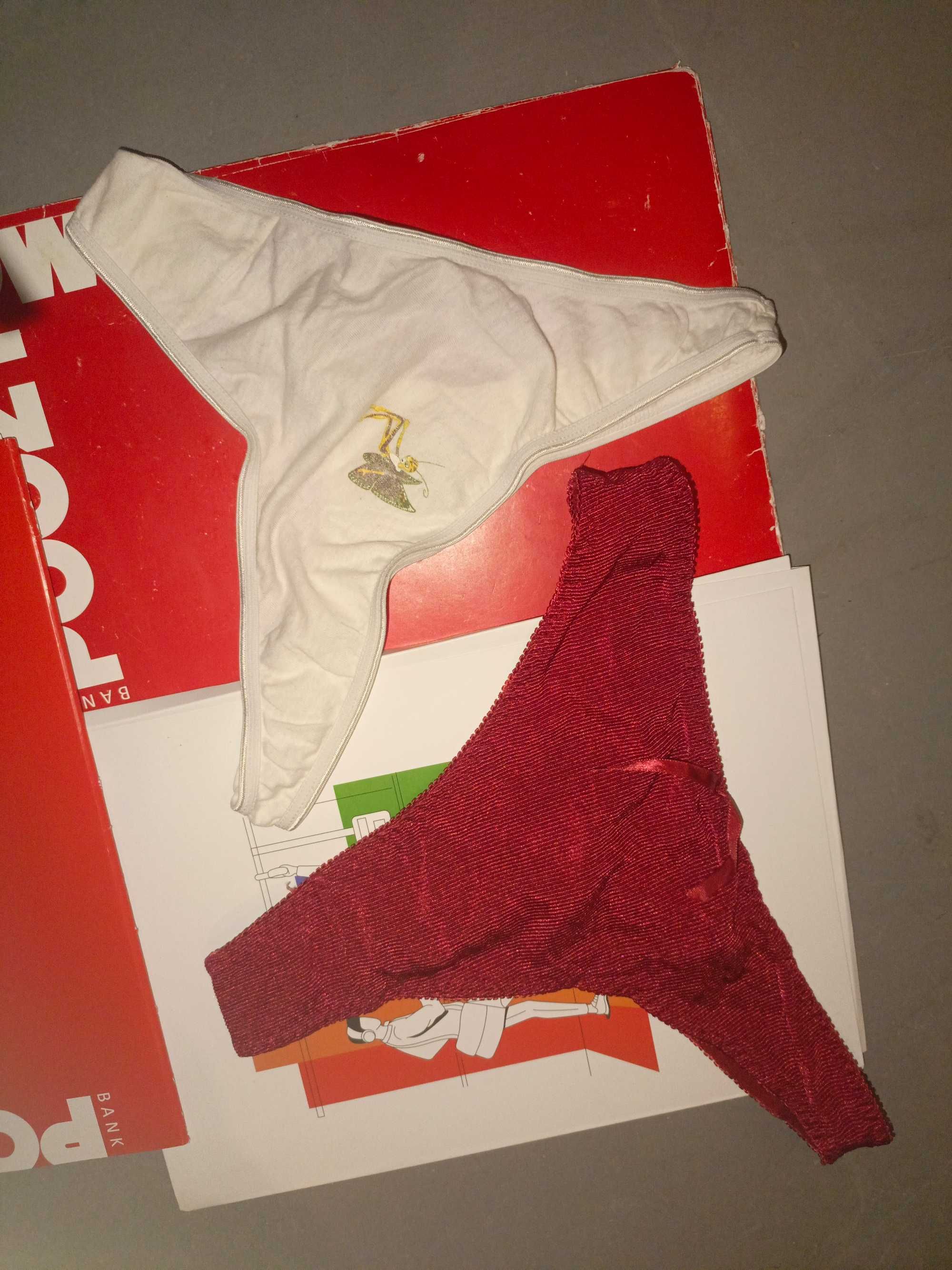 2x białe i czerwone stringi 40 i 38/40