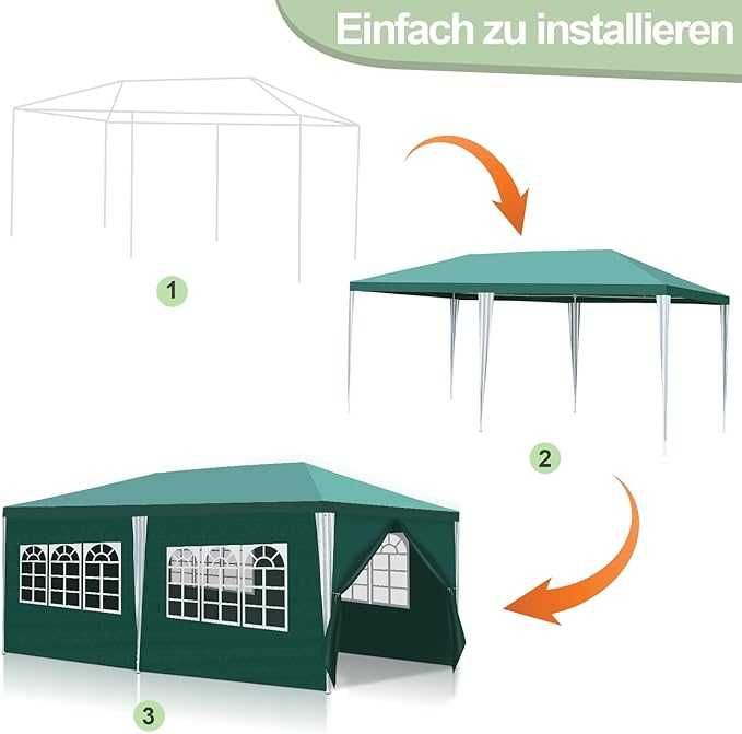 Wodoszczelny pawilon ogrodowy 3 x 6 m – namiot imprezowy, zielony