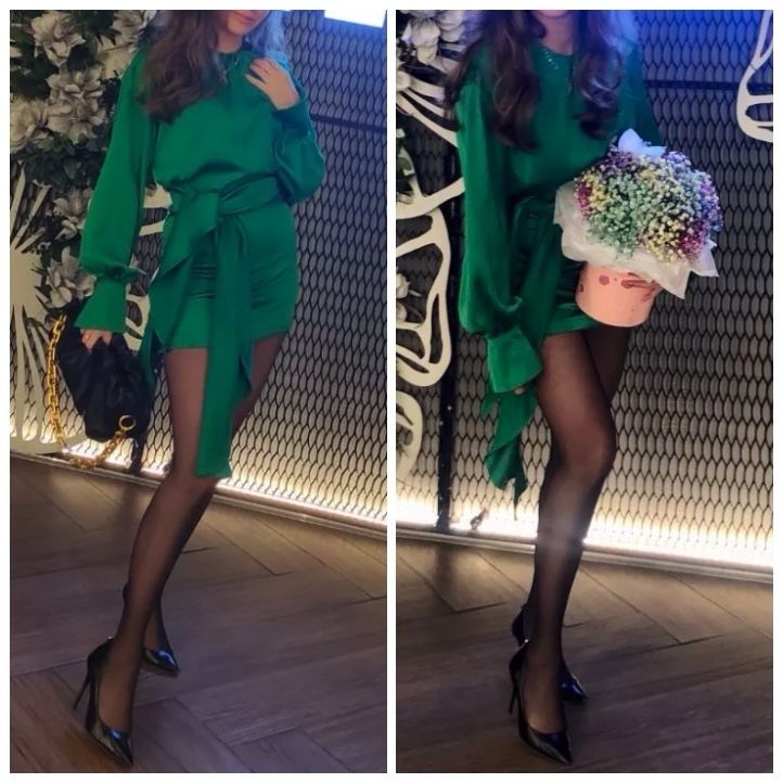Платье зеленое zara шелк нарядное мини новый год сукня