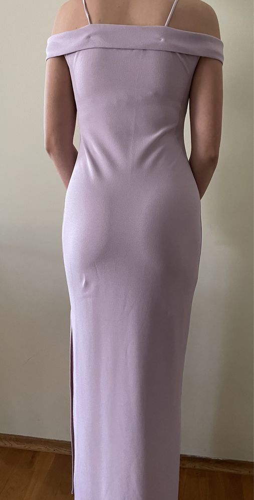 Liliowa sukienka missguided długa rozcięcie 36 S