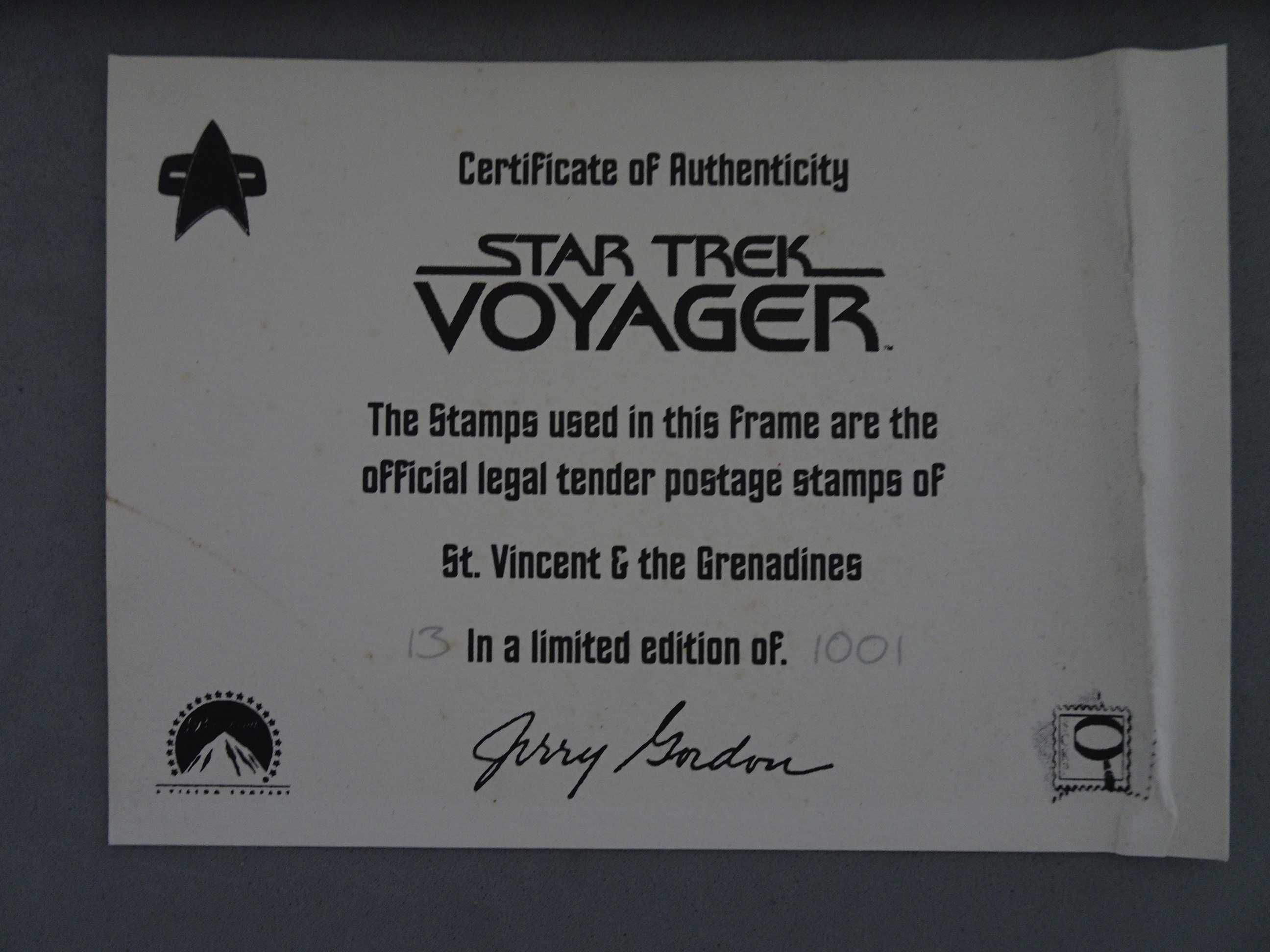 Selos Star Trek St. Vincent & The Grenadines certificado autenticidade