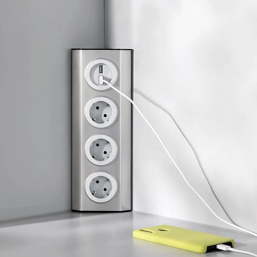Navaris Listwa zasilająca z 3 gniazdami USB, listwa zasilająca ze stal