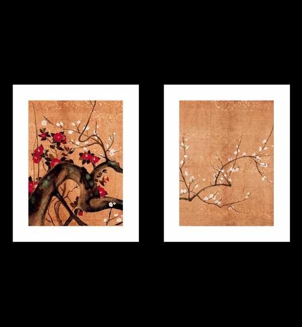 Japońskie Plakaty - Kwitnące Drzewo w Ciepłych Kolorach