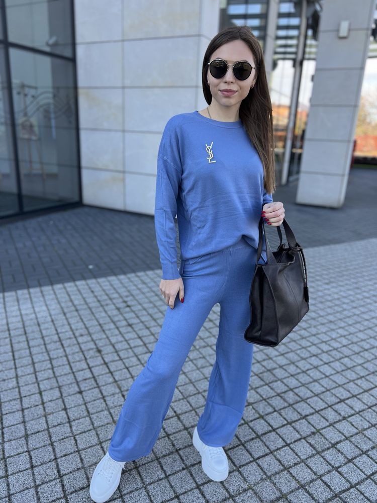 Komplet dzianinowy set zestaw xxs xs s m uni spodnie szerokie sweter !