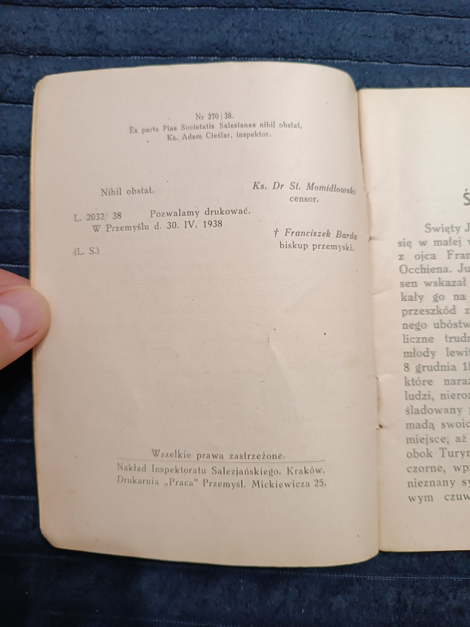 Książeczka Dzieła Jana Bosko 1938 rok wydania