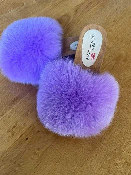 Klapki Lawendowe Futerko Jenot Piękny Kolor j.nowe