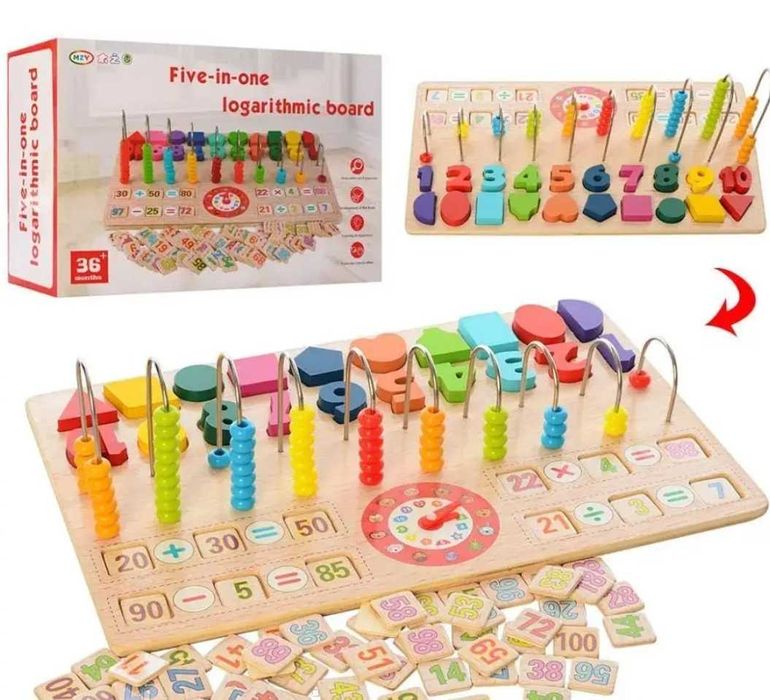 Деревянная игрушка цифры, счеты, часы, рамка вкладыш. От 2х до 6ти лет