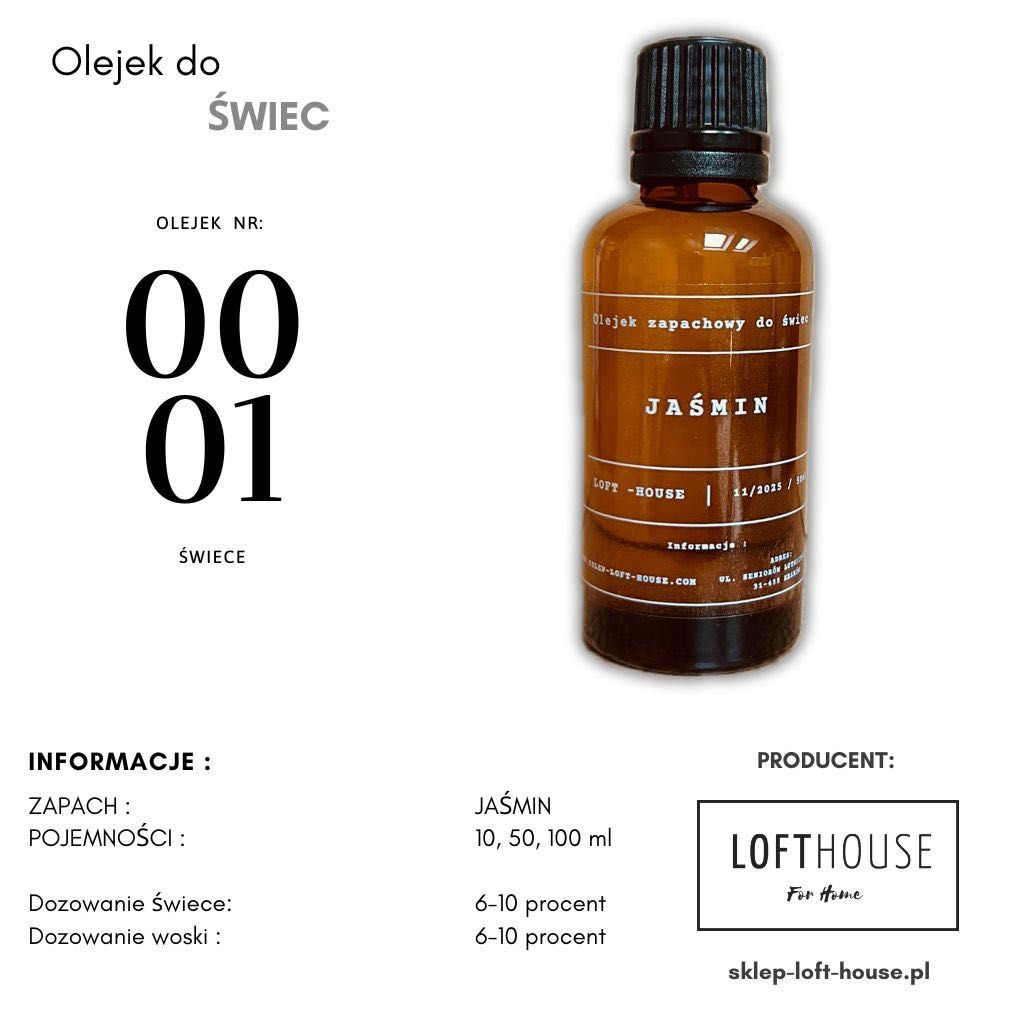 JAŚMIN Olejek zapachowy do świec, wosków, tabliczek 50ml! LOFT-HOUSE