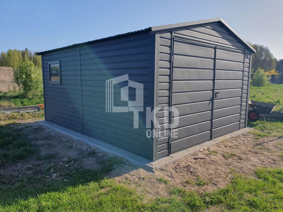 Garaż Blaszany 4X5 - Brama Dwuskrzydłowa - Okno - Antracyt Tkd210