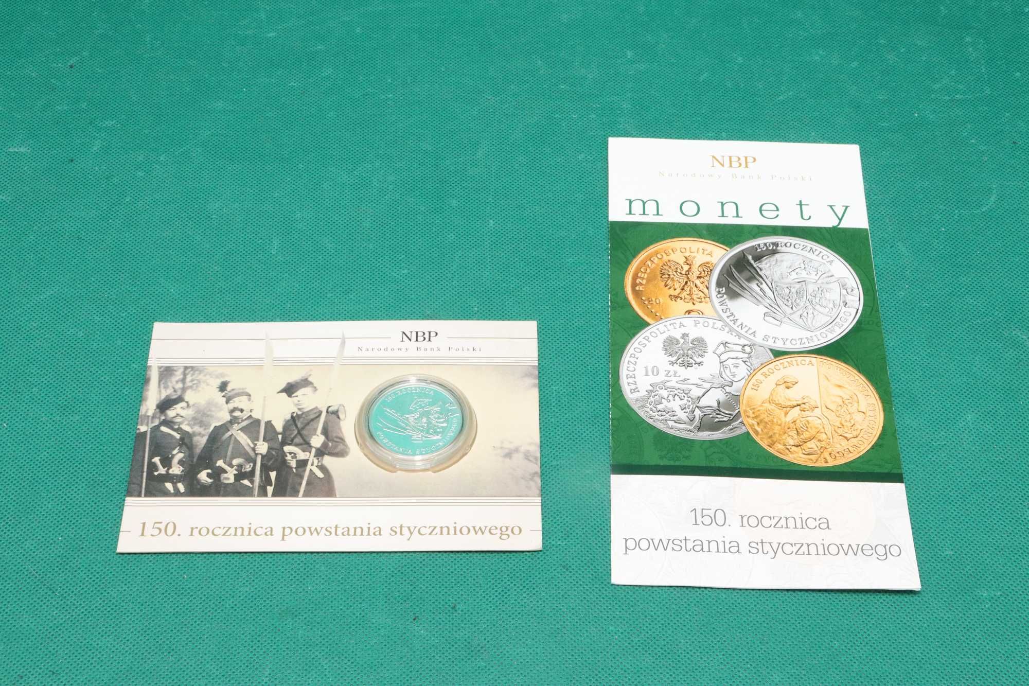 Moneta SREBRO 150 rocznica powstania styczniowego 10 zł plus folder