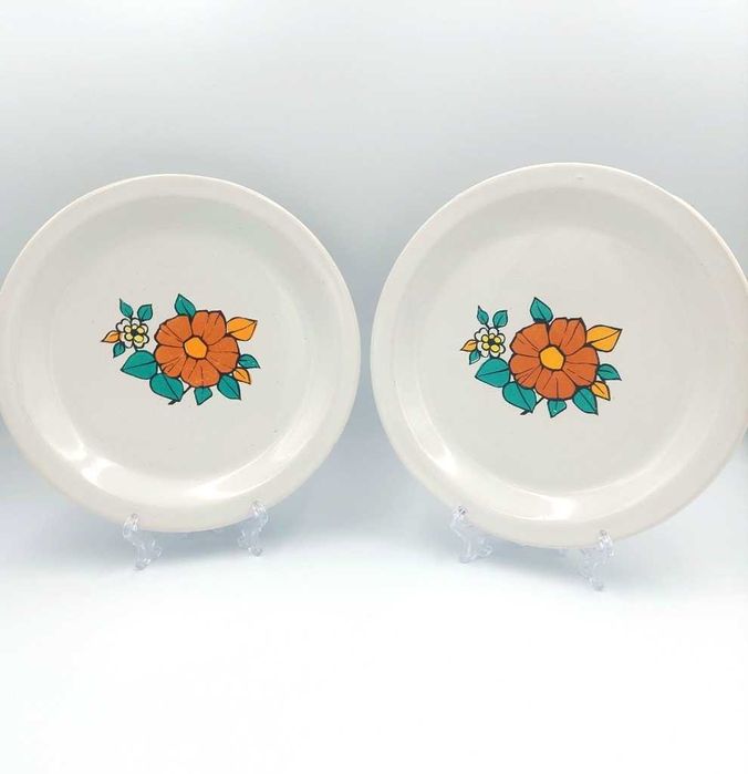 Zestaw 2 talerzy talerz tułowice prl vintage lata 70 retro home kwiaty