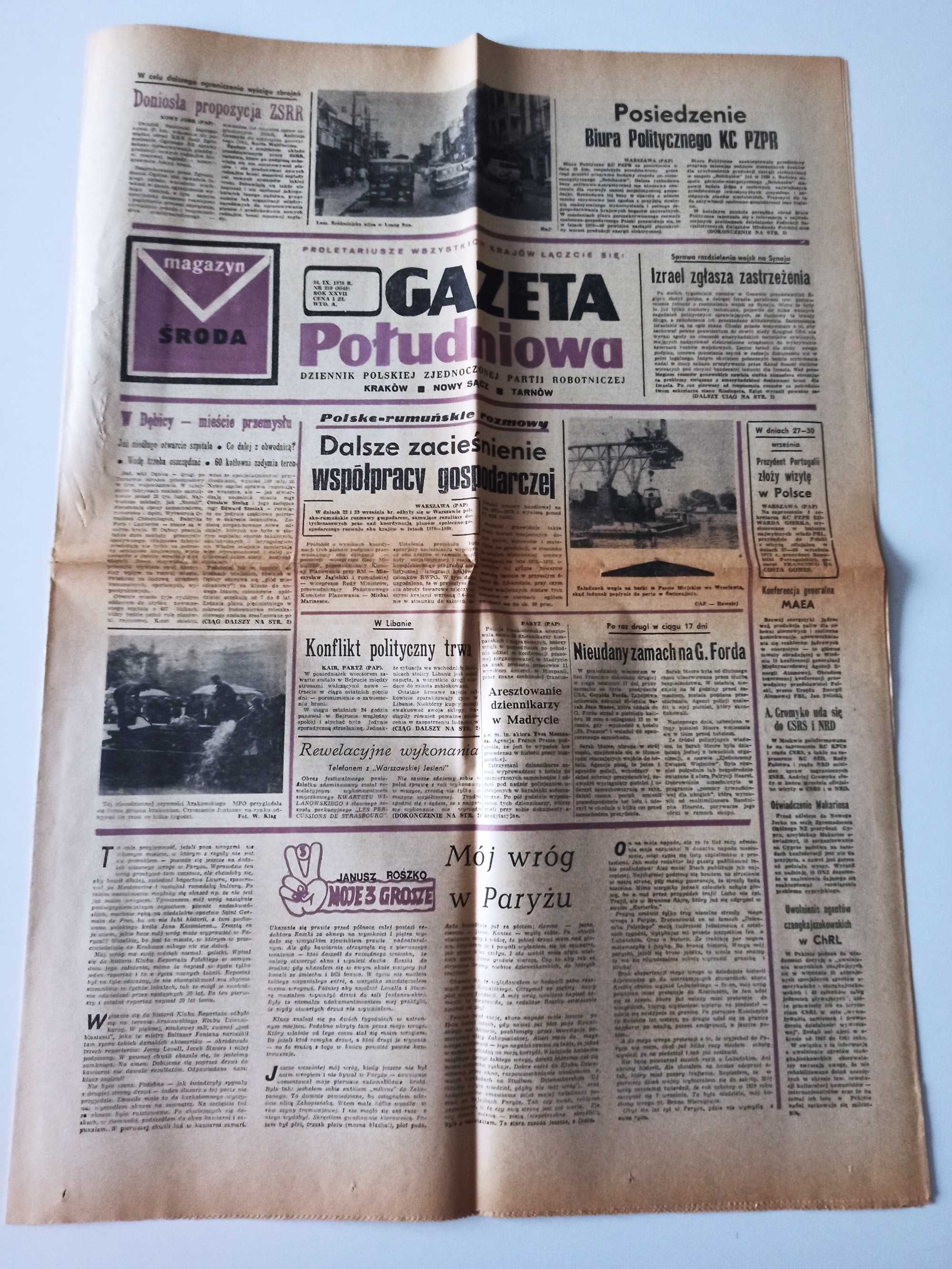 stara Gazeta Południowa unikat z 1975 r. PZPR – MPK w Krakowie