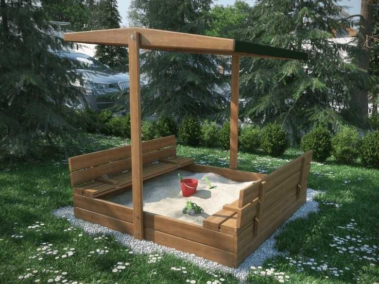 Piaskownica z ławeczkami i daszkiem impregnowana