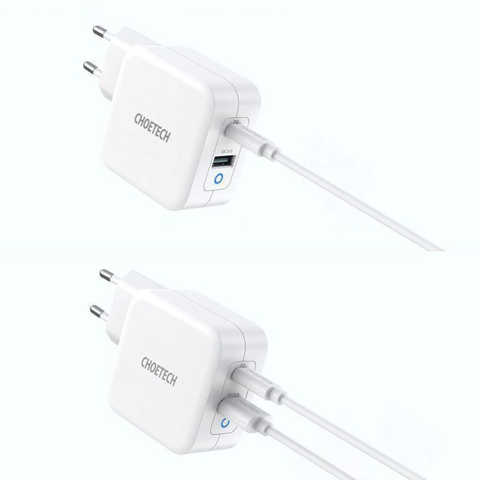 Choetech szybka ładowarka sieciowa GaN USB Typ C PD USB-A QC3.0 65W