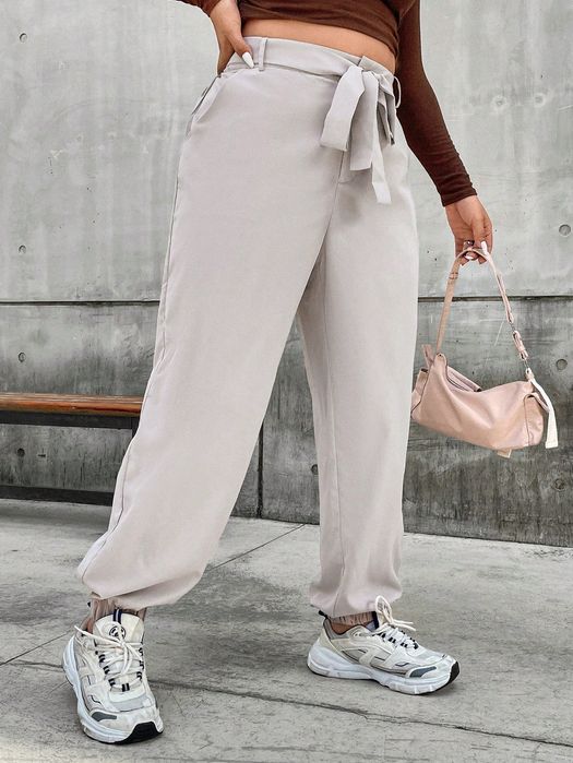 Spodnie Z Elastyczną Talią Wysoki Stan Beżowe Shein Xl 42