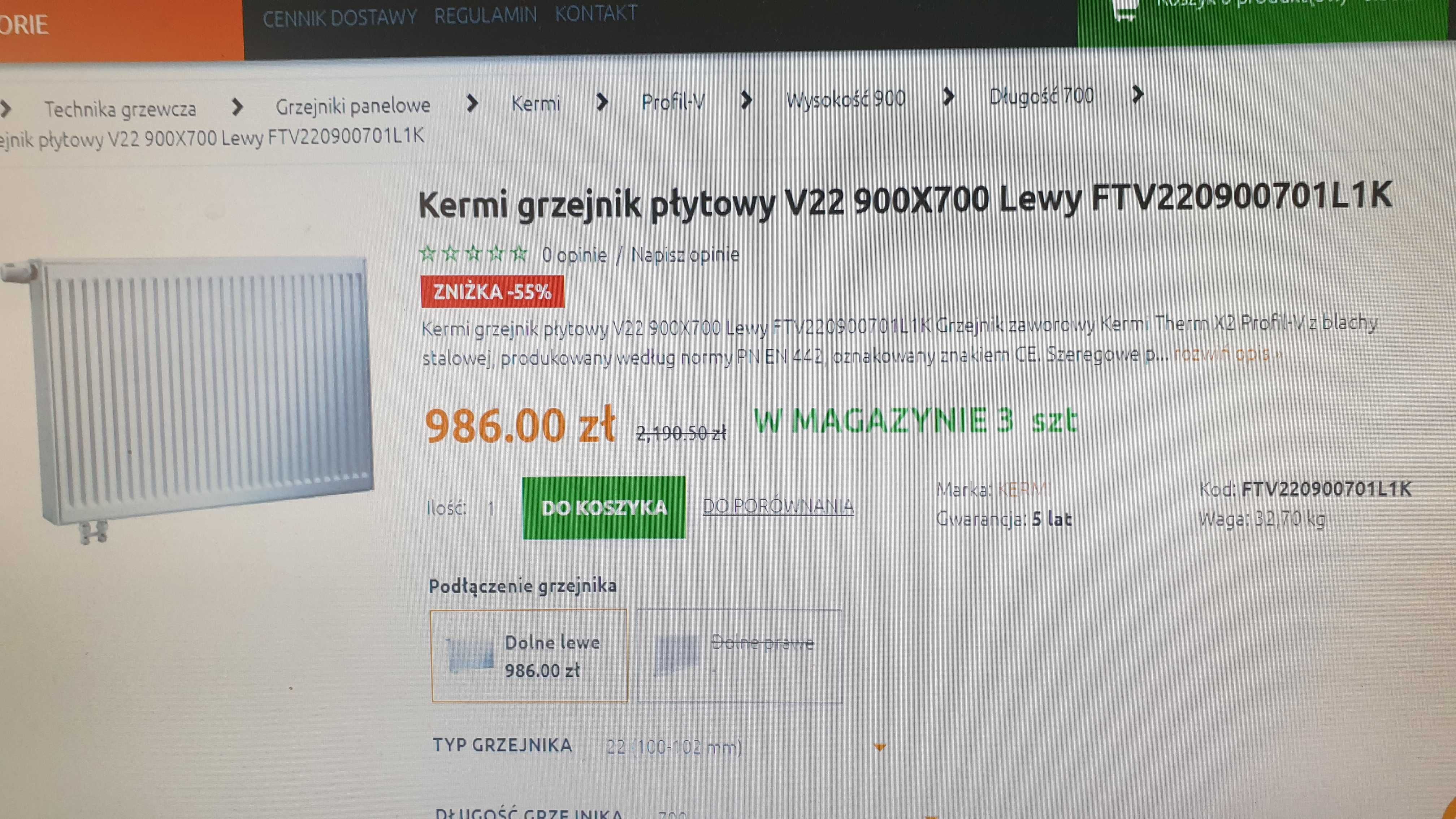 Grzejnik kaloryfer Kermi 900x700