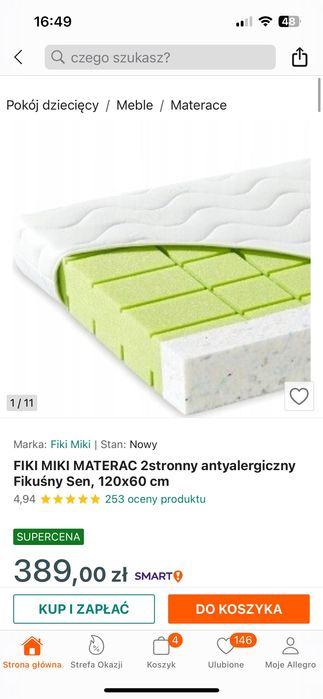 Łóżeczko i komoda dziecięca NOAH firmy KLUPŚ + materac FIKI MIKI