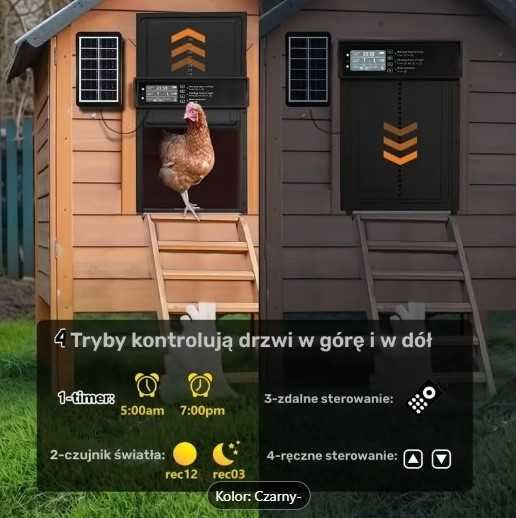 Automatyczne drzwi do kurnika na słońce z czujnikiem zmierzchu