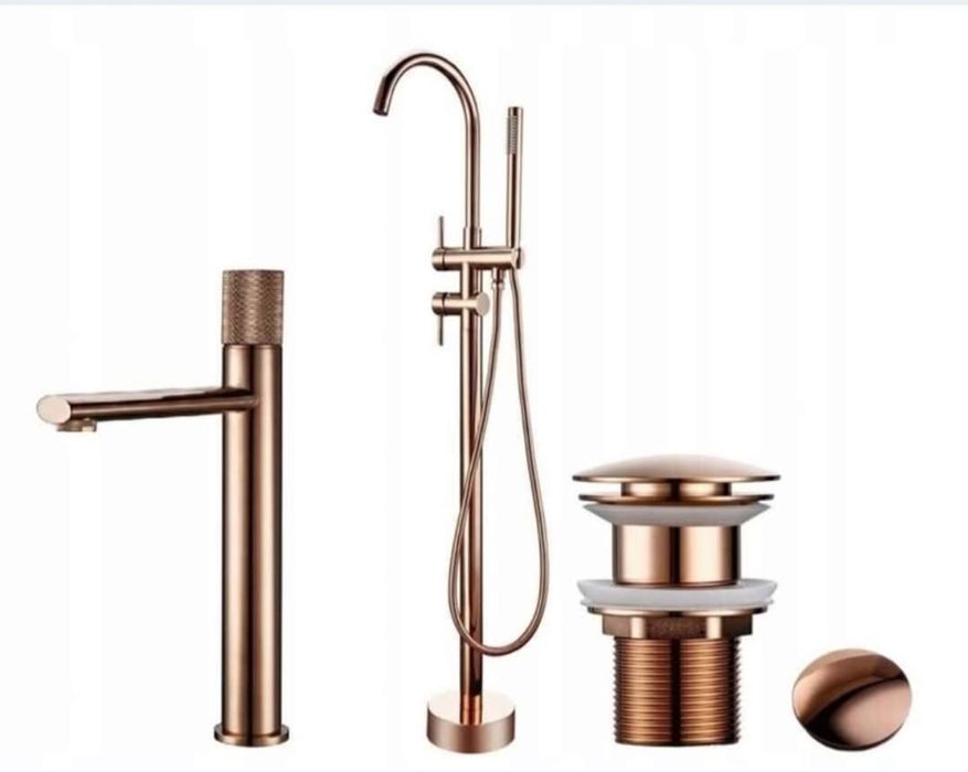 Stylowa i nowoczesna bateria wannowa wolnostojaca + bateria umywalkowa